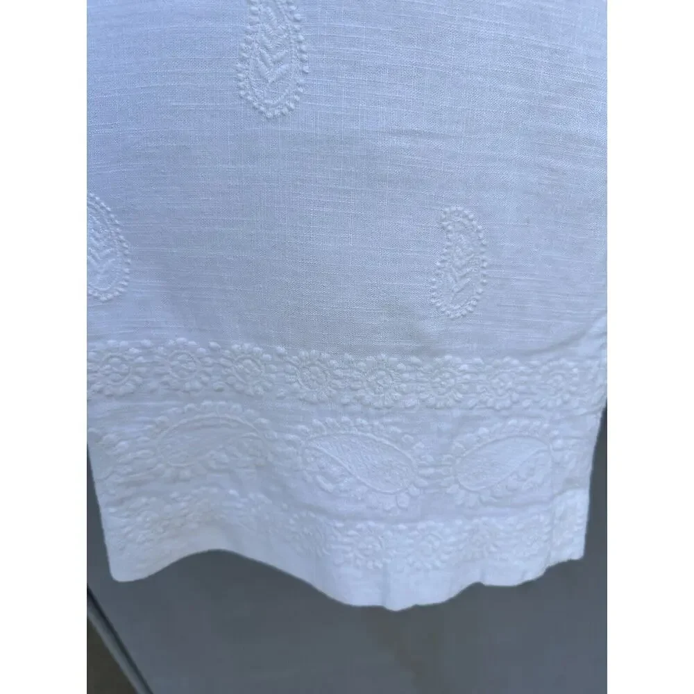 ZARA COLLECTION EMBROIDERED WIDE-LEG TROUSERS IN WHITE SZ M Beach Boho Coquette